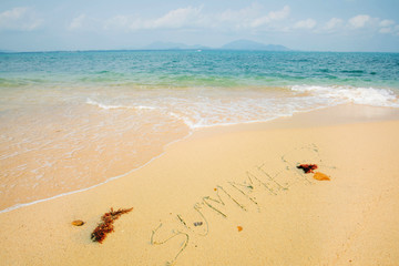 sea beach blue sky sand sun daylight relaxation landscape viewpoint for design postcard and calendar in thailand