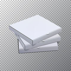 Vector pizza boxes for mock up template isolated on transparent background.