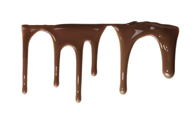 Flowing down liquid chocolate isolated on white background
