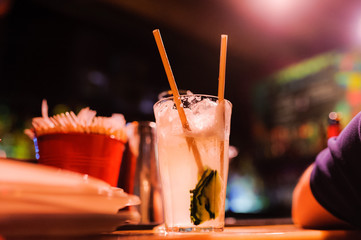 cocktail on table in nightclub during party