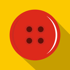 Red sewing button icon, flat style