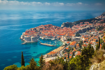 Fototapeta premium Dubrovnik, Croatia. Beautiful romantic old town of Dubrovnik during sunny day, Croatia,Europe.