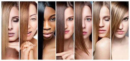 Fototapeten Collage von Frauen mit verschiedenen Haarfarben, Hauttönen und Teint © and.one
