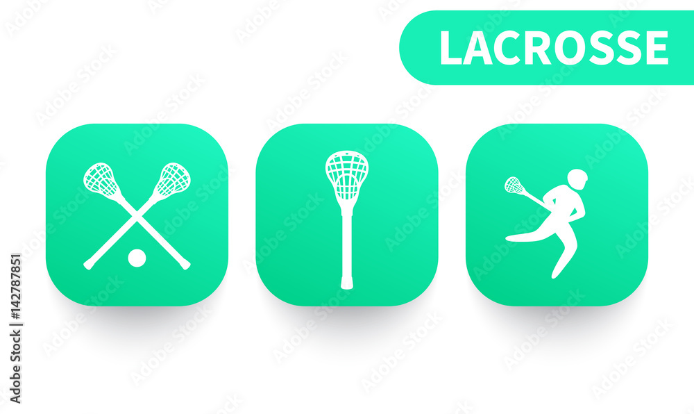 Wall mural Lacrosse icons on green shapes