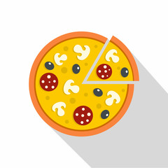 Pizza with mushrooms, salami and olives, icon