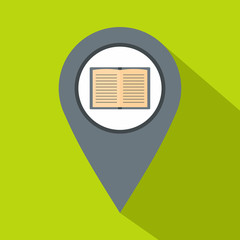 Gray map pointer with book icon, flat style