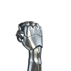 Futuristic design concept of a robotic mechanical arm matte chrome . Template Isolated on white background.