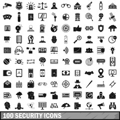 100 security icons set, simple style 