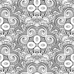 Vector Seamless Monochrome Pattern. Printable Coloring. Hand Drawn Decorative Scales