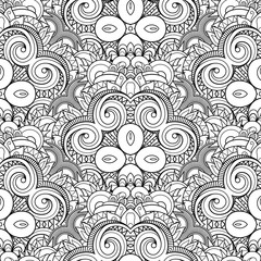 Vector Seamless Monochrome Pattern. Printable Coloring. Hand Drawn Decorative Scales