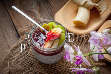 Chia seed pudding with fruit.