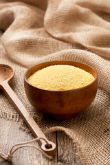 Couscous in a wooden bowl