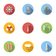 Production of energy icons set, flat style