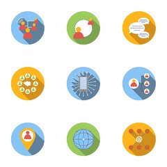 Global network icons set, flat style