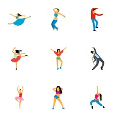 Dancing people icons set, flat style
