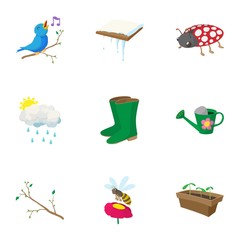 Time of year spring icons set, cartoon style