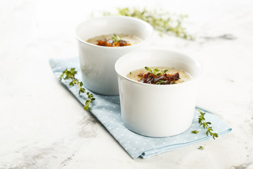 Chilled melon soup with fried ham