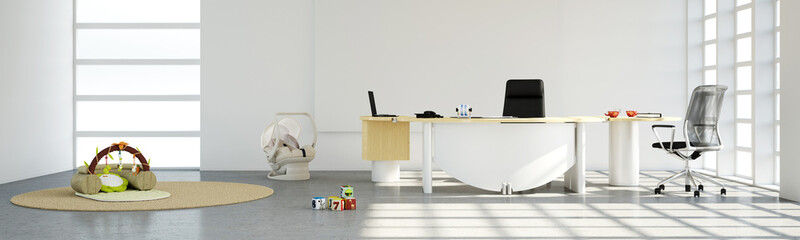 Home office with toys panorama