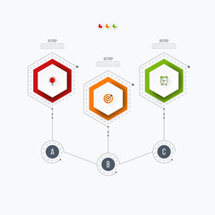 Infographics template 3 options with hexagon