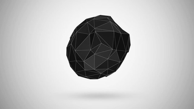 Seamless Looping Animation of Abstract Black Fractal Geometric, Polygonal or Lowpoly Style Sphere
