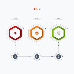 Infographics template 3 options with hexagon