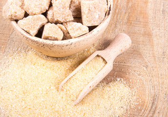 Cubes of sugar - brown sugar cane.