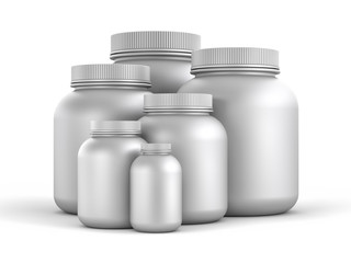 Cans of protein or gainer powder. 3d illustration