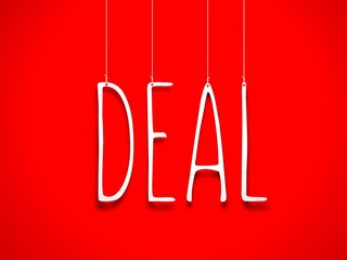 White DEAL on red background. New year illustration. 3d illustration