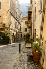 old houses in historical village, Finalborgo, Italy