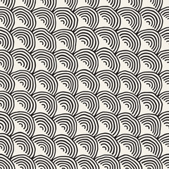 Monochrome minimalistic seamless pattern with arcs. Simple hand drawn texture. Vector background with rounded inky lines