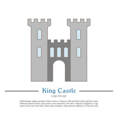 Medieval King castle, tower. Single logo in modern flat, thin line style isolated on white background. Colorful medieval theme symbol. Simple medieval pictogram, logotype template. Vector illustration