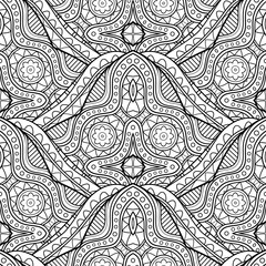 Vector Seamless Monochrome Pattern. Printable Coloring. Hand Drawn Decorative Scales