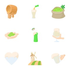 Factory production of beer icons set