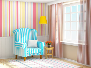 armchair in striped cream interior