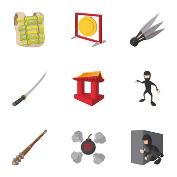 Scout icons set, cartoon style