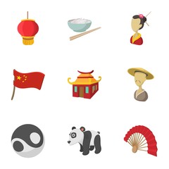 Tourism in China icons set, cartoon style © juliars