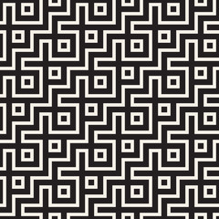 Maze Tangled Lines Contemporary Graphic. Abstract Geometric Background Design. Vector Seamless Pattern.
