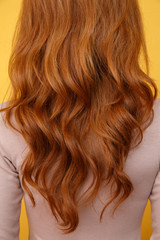 Back view photo of young redhead lady