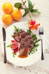 Pink fried duck breast