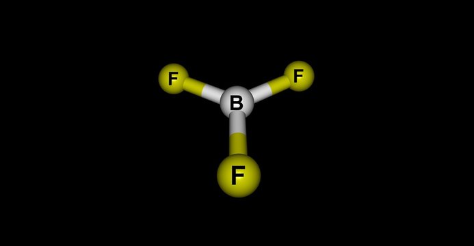 Boron trifluoride molecular structure isolated on black