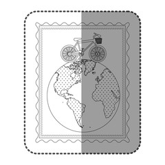 Obraz premium monochrome frame with bicycle over the world map vector illustration