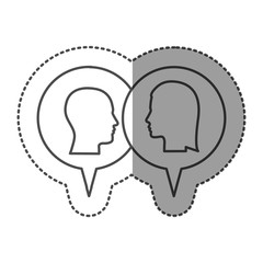 sticker monochrome with dialogue between man and woman vector illustration