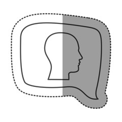 sticker monochrome of rectangular speech with silhouette male head vector illustration