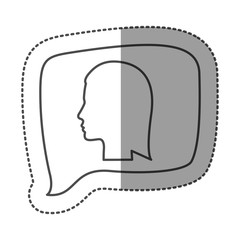 sticker monochrome of rectangular speech with silhouette female head vector illustration