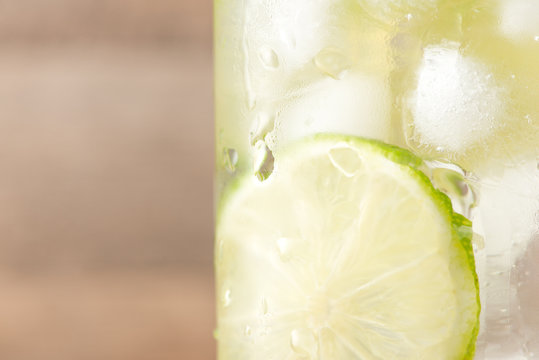 Drink for hot summer days. Fresh lime and lemon lemonade. Selective focus
