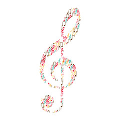 treble clef in color silhouette formed by musical notes vector illustration