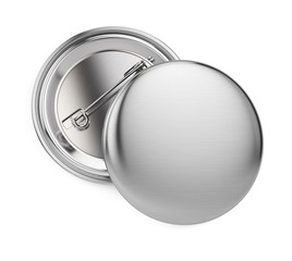 Silver badge pin brooch isolated on white mock-up. 3d rendering