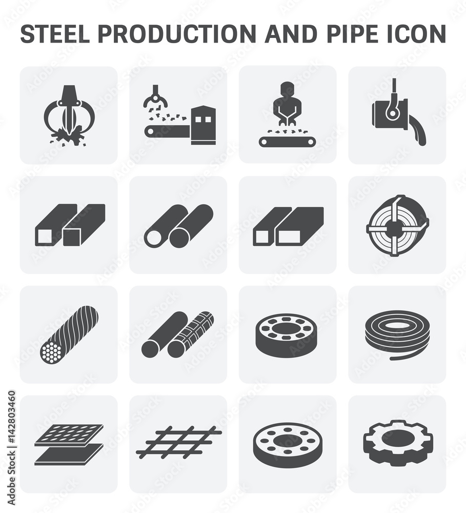 Wall mural steel production industry, manufacturing vector icon consist of worker, machine equipment and produc