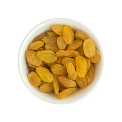 Heap of Yellow Sultanas Raisins on White Background