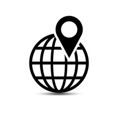 Search pointer on globe icon navigation icon isolated on white background